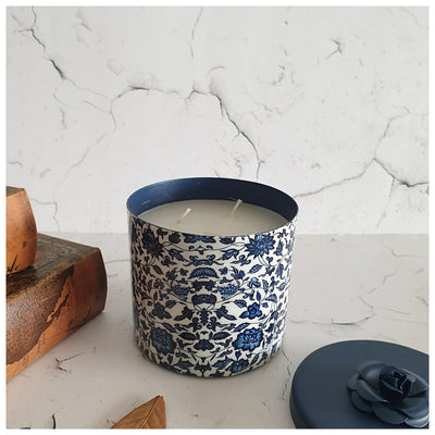 Scented Candle - Large - Indigo Blue Floral - Vanilla