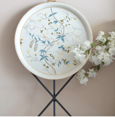 Grey Blossom - Hand painted serving tray table