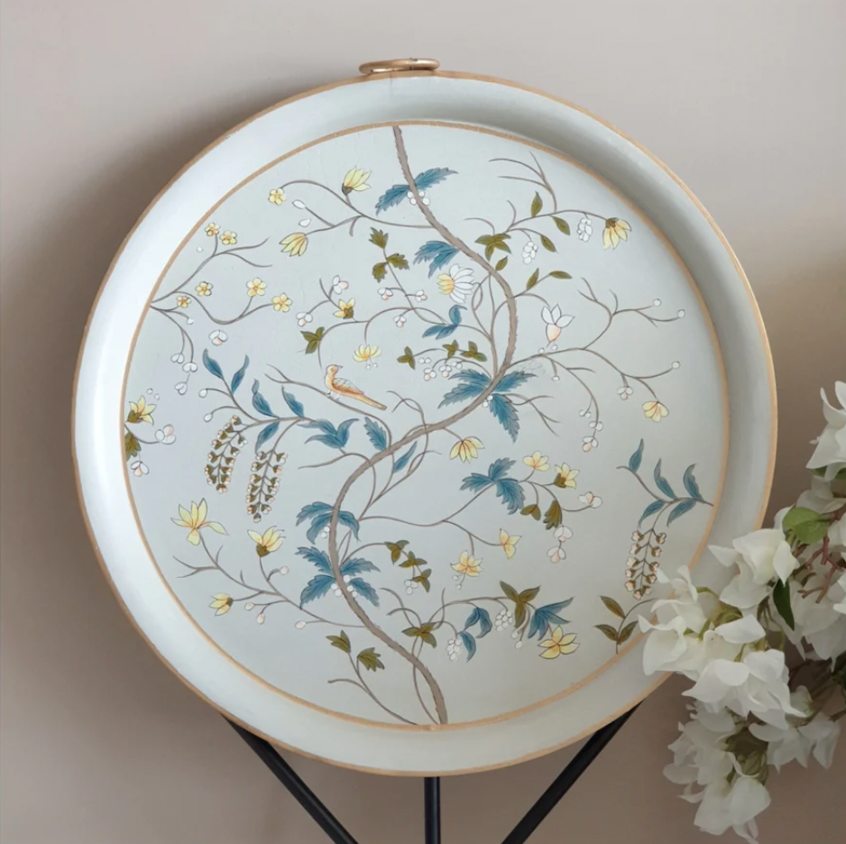 Grey Blossom - Hand painted serving tray table